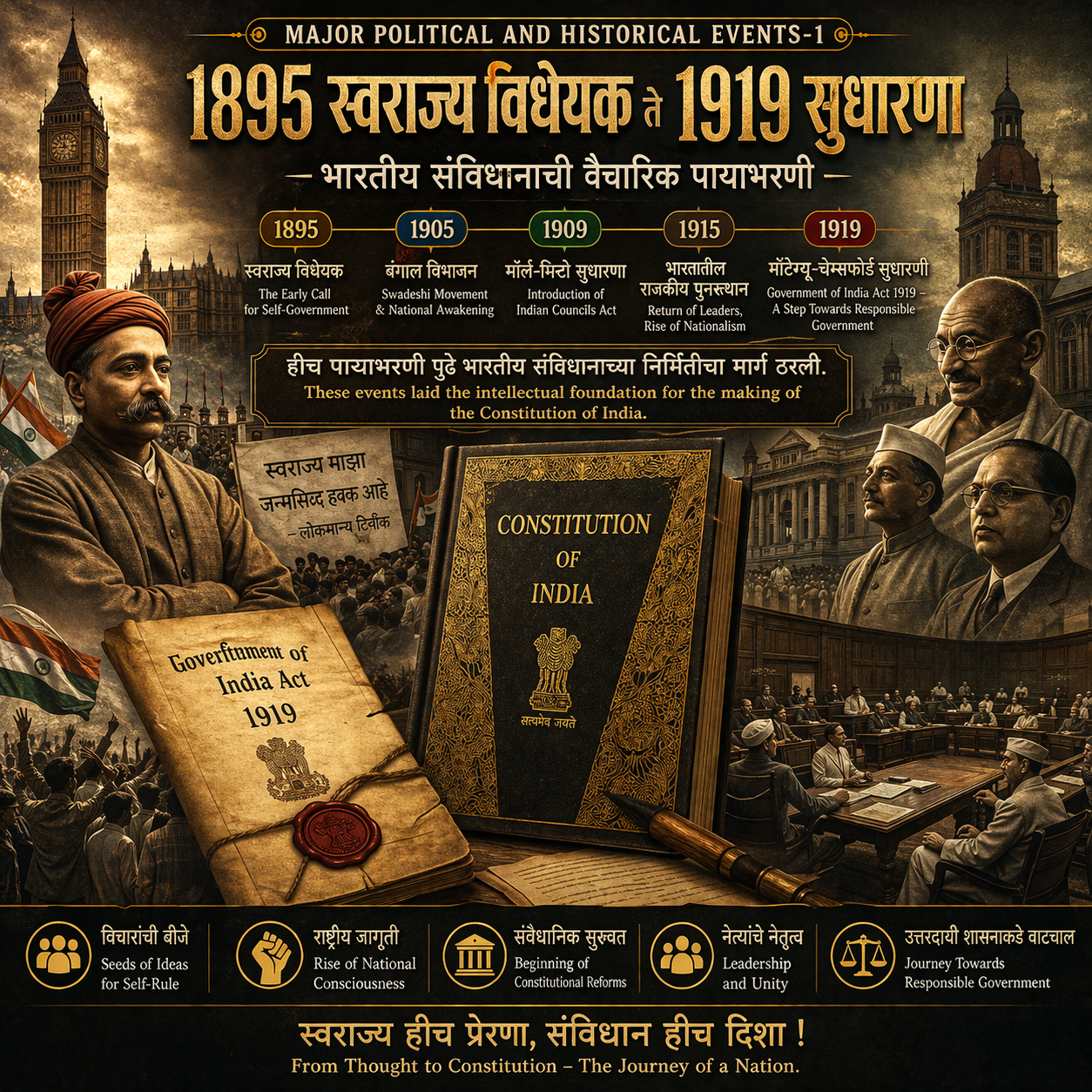 1895 स्वराज्य विधेयक ते 1919 सुधारणा – भारतीय संविधानाची वैचारिक पायाभरणी